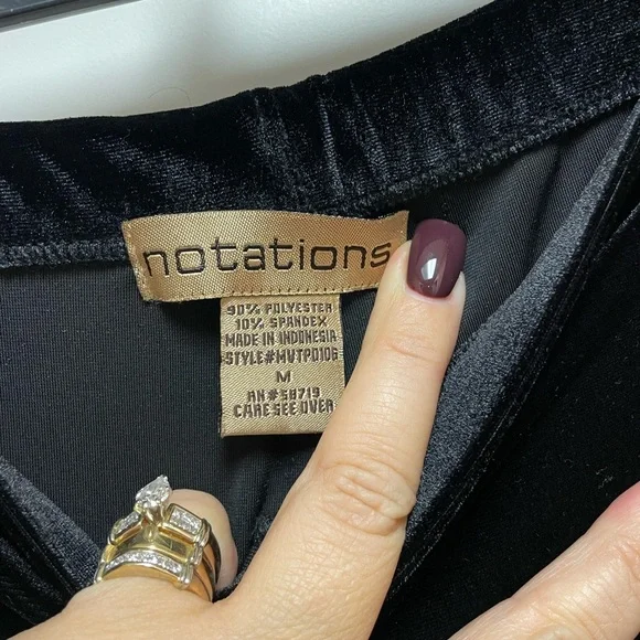 Wide Leg Black Velour Notations Sz Medium Pants Party Holiday Comfort & Sass! - Picture 6 of 7